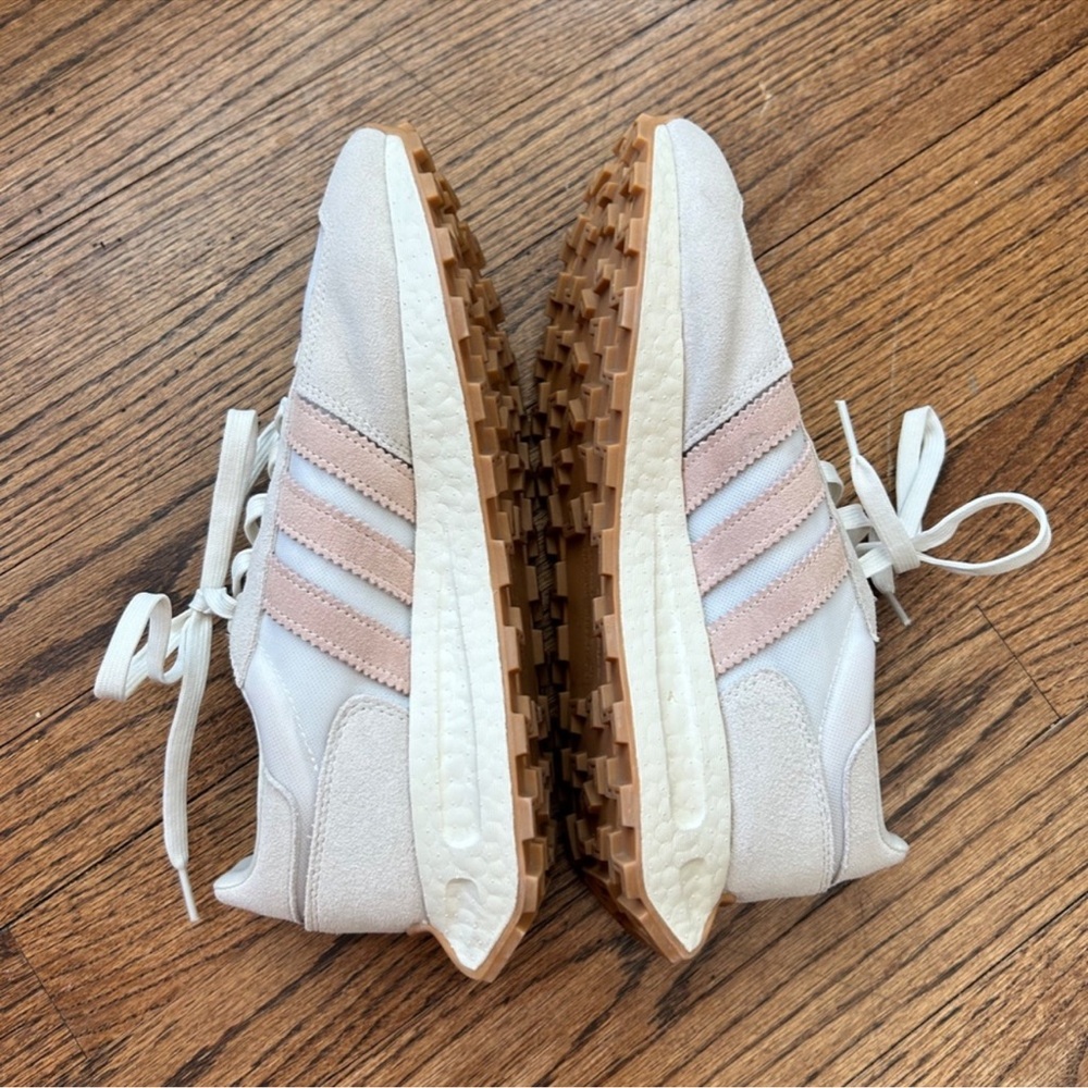 adidas Women's Cream Sneakers with Pink Stripes - Picture 5 of 8